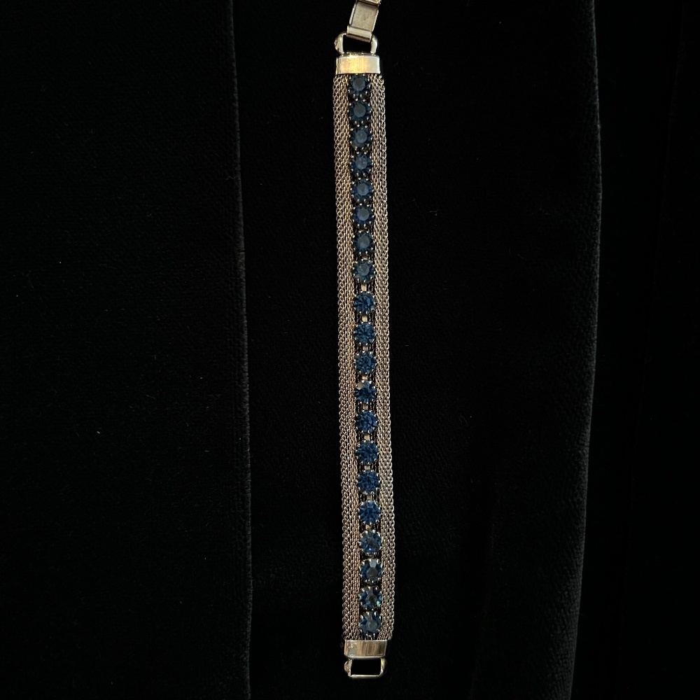 Vintage Weiss Aqua Blue Faceted Glass and Gold Mesh Bracelet ...